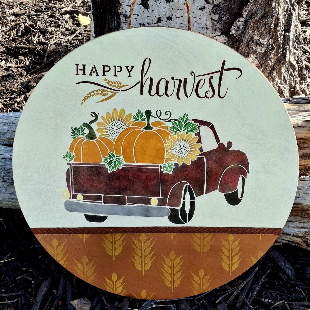 Happy Harvest Painted Door Hanger Fall Porch Sign Wall Hanging